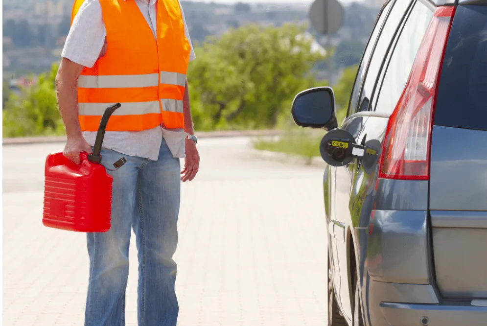 Driver stranded roadside waiting for emergency fuel delivery — Alpha Brothers Towing Sacramento
