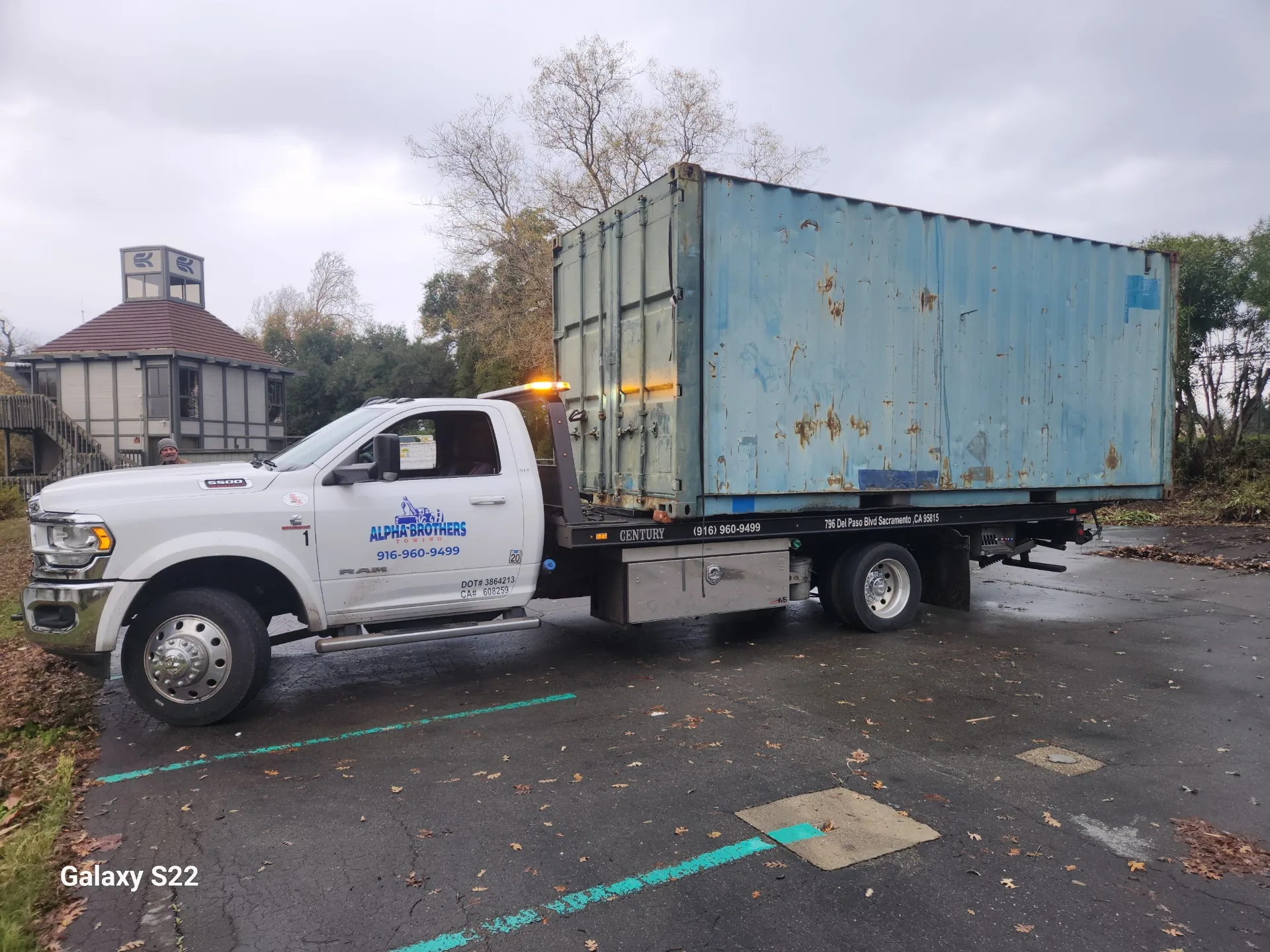 Shipping container hauling truck — Alpha Brothers Towing Sacramento